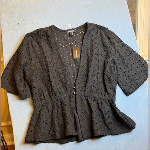 Express Black Eyelet Button-Front Blouse